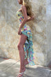Priyavil Strapless Asymmetric Hem Floral Print Bodycon Midi Dress