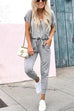 Priyavil V Neck Short Sleeve Tie Waist Solid Jumpsuit