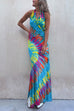 Priyavil Sleeveless Halter Backless Maxi Tie Dye Dress