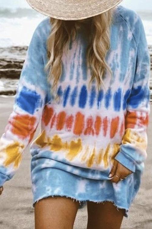 Priyavil Long Sleeve Tie Dye Sweatshirt Dress