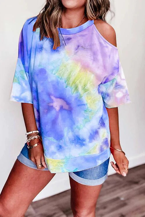 Priyavil Cold Shoulder Tie Dye T-shirt