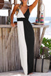 Priyavil V Neck Waisted Color Block Maxi Cami Dress