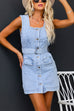 Priyavil Sleeveless Button Down Belted Denim Mini Dress