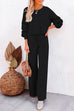 Priyavil Round Neck Pullover Drawstring Waist Wide Leg Pants Loungewear Set