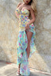 Priyavil Strapless Asymmetric Hem Floral Print Bodycon Midi Dress