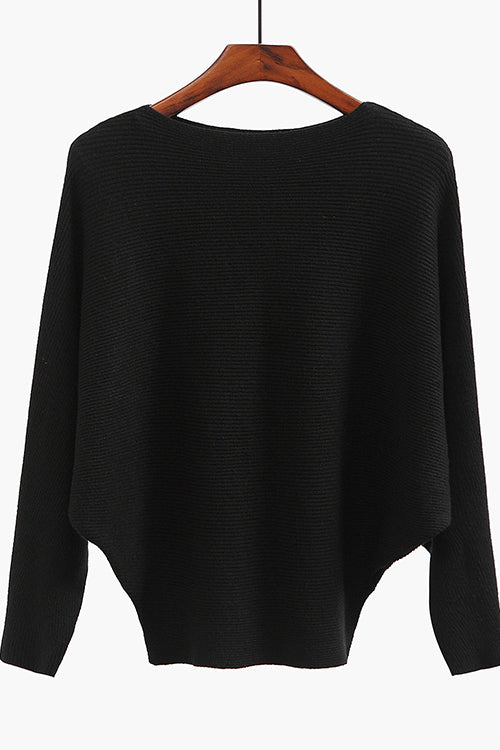 Priyavil Boat Neck Batwing Sleeves Ribbed Knit Sweater