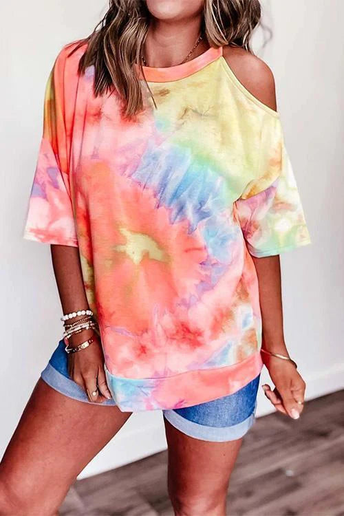 Priyavil Cold Shoulder Tie Dye T-shirt