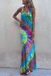 Priyavil Sleeveless Halter Backless Maxi Tie Dye Dress