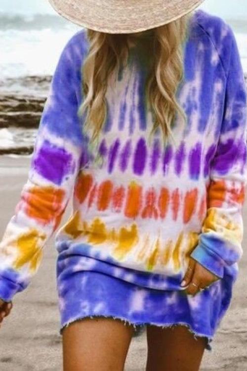 Priyavil Long Sleeve Tie Dye Sweatshirt Dress