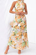 Priyavil Tie Neck Backless Floral Printed Maxi Flowy Dress