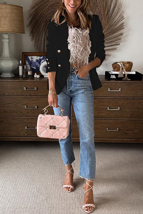 Priyavil Lapel Double Breasted Open Front Blazer Jacket