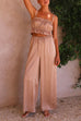 Priyavil Ruffle Cami Top Drawstring Waist Wide Leg Pants Satin Set