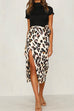 Priyavil Knot Waist Slit Midi Leopard Skirt