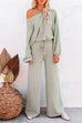 Priyavil Round Neck Pullover Drawstring Waist Wide Leg Pants Loungewear Set