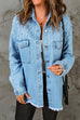 Priyavil Pearls Beading Raw Hem Distressed Denim Shirt Jacket