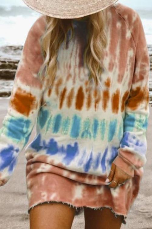 Priyavil Long Sleeve Tie Dye Sweatshirt Dress