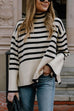 Priyavil Striped Tuetleneck Side Split Pullover Sweater
