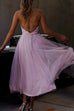 Priyavil Open Back Waisted Tull Midi Party Dress