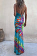 Priyavil Sleeveless Halter Backless Maxi Tie Dye Dress