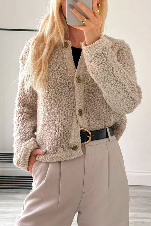 Priyavil Crewneck Button Down Fleece Short Coat