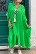 Priyavil Lapel V Neck Slit Front Oversized Midi Dress