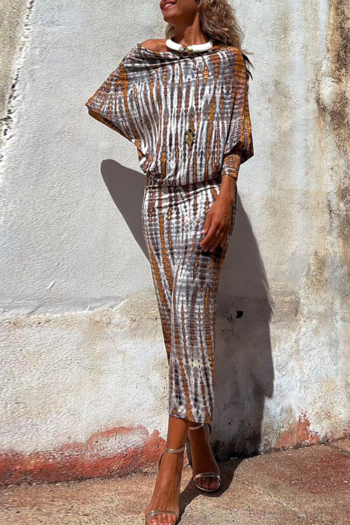Priyavil Batwing Sleeve Waisted Tie Dye Midi Dress