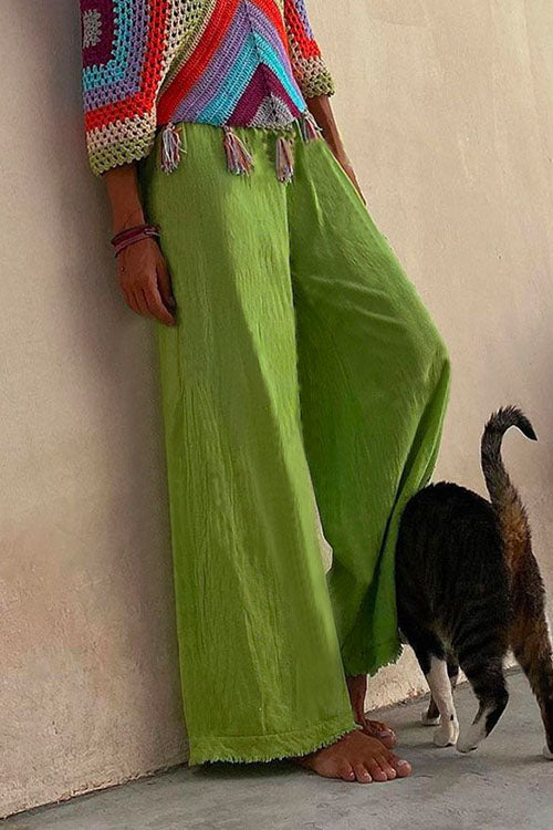 Priyavil Solid Raw Hem Wide Leg Casual Pants