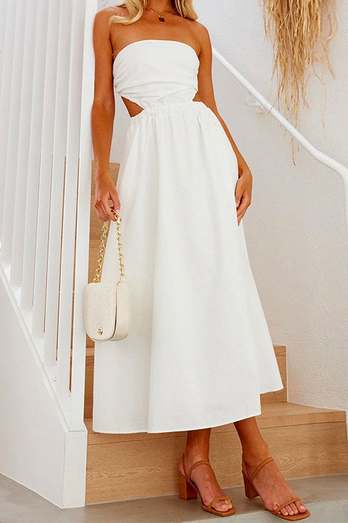 Priyavil Off Shoulder Backless Cut Out Waist Maxi Swing Dress