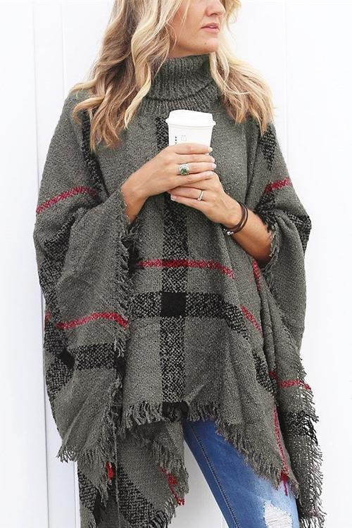 Priyavil Burberry Plaid Tassel Poncho Sweater