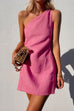 Priyavil One Shoulder Solid Cotton Linen Mini Dress