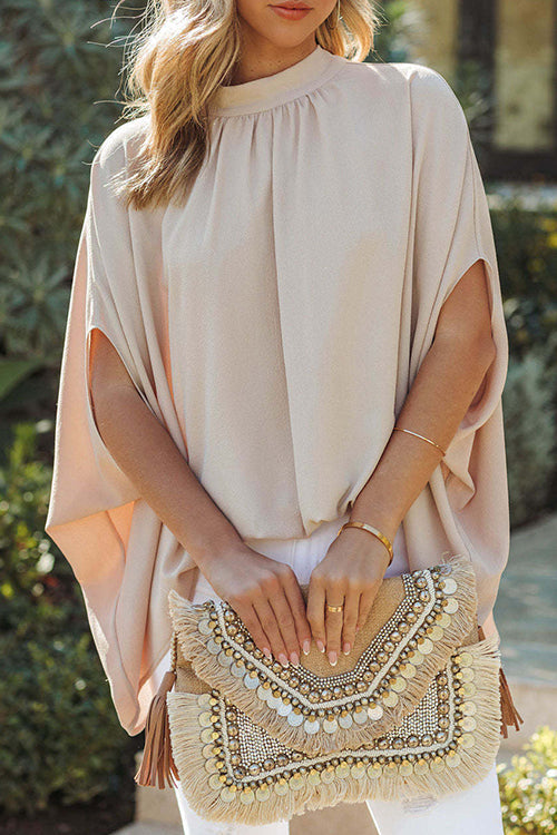 Priyavil Mockneck Slit Sleeve Cloak Blouses