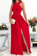 Priyavil Solid Halter Sleeveless Slit Maxi Swing Dress