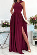 Priyavil Solid Halter Sleeveless Slit Maxi Swing Dress