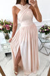 Priyavil Solid Halter Sleeveless Slit Maxi Swing Dress