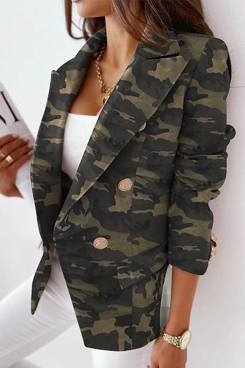 Priyavil Lapel Long Sleeve Double Breasted Printed Blazer