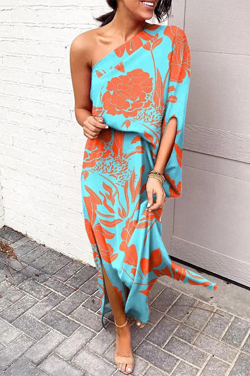Priyavil Casual One Shoulder Side Split Printed Dress