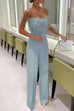 Priyavil Off Shoulder Feather Splice Belted Jumpsuit