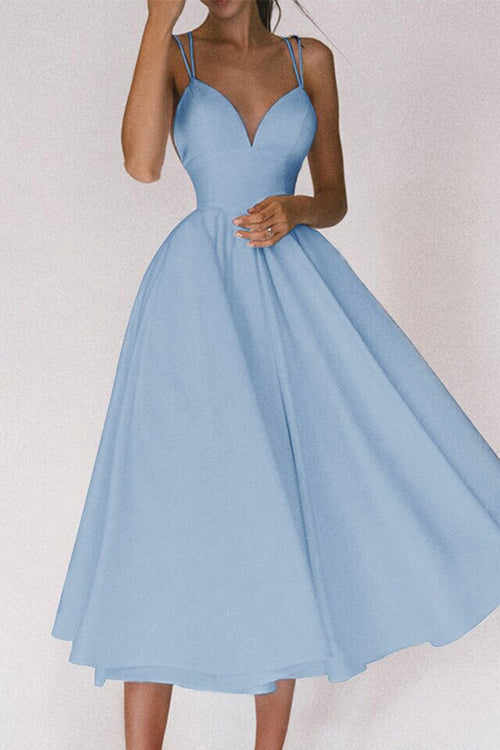 Priyavil Deep V Neck Waisted Cami Swing Dress