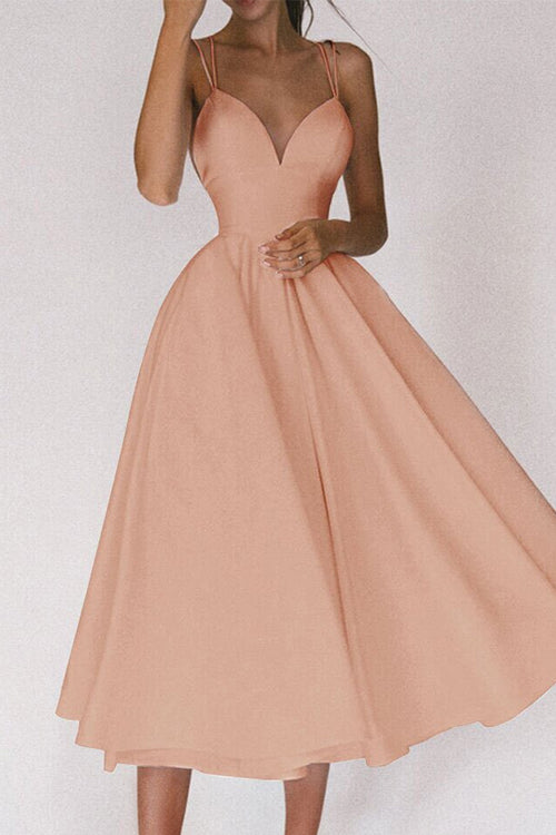 Priyavil Deep V Neck Waisted Cami Swing Dress