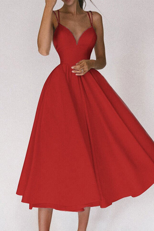 Priyavil Deep V Neck Waisted Cami Swing Dress