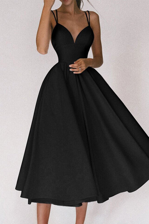 Priyavil Deep V Neck Waisted Cami Swing Dress