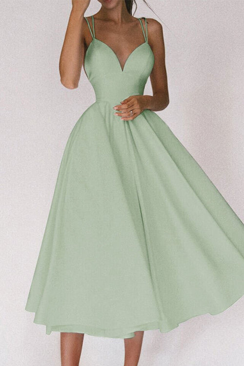 Priyavil Deep V Neck Waisted Cami Swing Dress