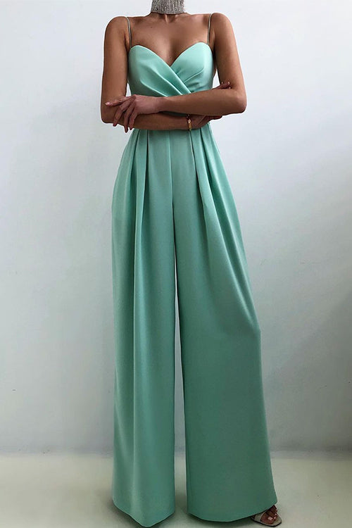 Priyavil Elegant Sleeveless Wide Leg Ruched Cami Jumpsuit