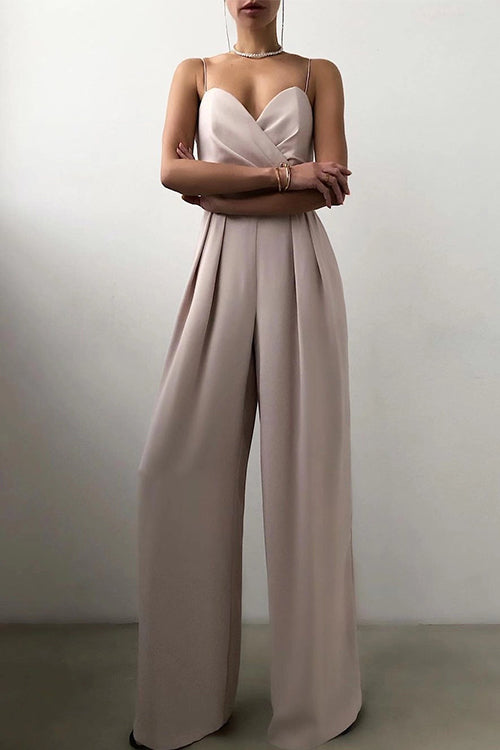 Priyavil Elegant Sleeveless Wide Leg Ruched Cami Jumpsuit