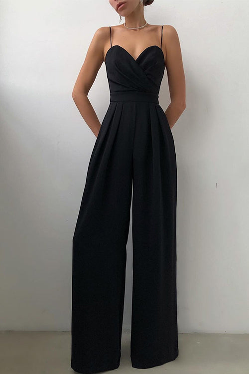 Priyavil Elegant Sleeveless Wide Leg Ruched Cami Jumpsuit