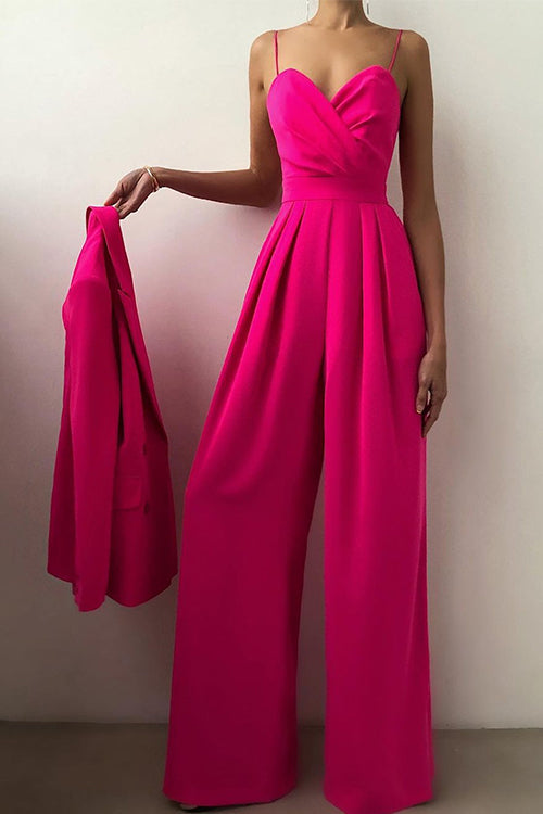 Priyavil Elegant Sleeveless Wide Leg Ruched Cami Jumpsuit