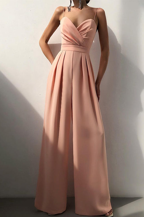 Priyavil Elegant Sleeveless Wide Leg Ruched Cami Jumpsuit