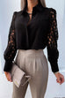 Priyavil Solid Lapel Buttons Hollow Out Lace Splice Shirt