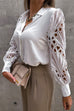 Priyavil Solid Lapel Buttons Hollow Out Lace Splice Shirt