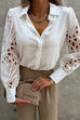 Priyavil Solid Lapel Buttons Hollow Out Lace Splice Shirt